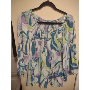 Floral & Ivy 70s Style Chiffon Blouse XLP Groovy Hippie Boho Lightweight Casual